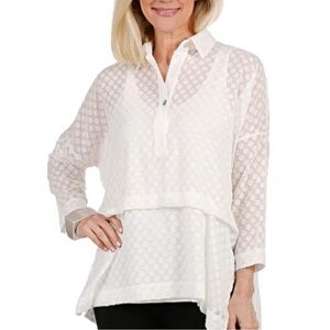 WYNNE LAYERS size M peach 3/4 sleeve popover tunic, light weight, relaxed fit